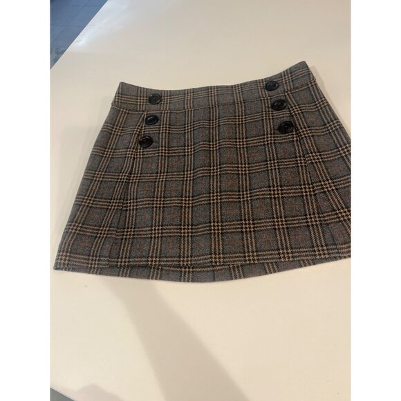 Gap Womens Plaid Mini Skirt With Button Details Size 8 Gray & Beige Wool Blend S - Picture 1 of 9